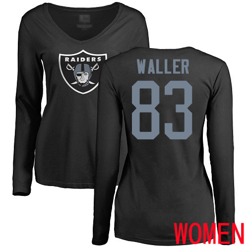 Oakland Raiders Olive Women Darren Waller Name and Number Logo NFL Football #83 Long Sleeve T Shirt->oakland raiders->NFL Jersey